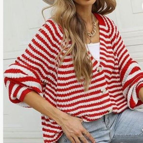 Boutique Sweaters - NEW Striped Button Down Long Sweater Cardigan